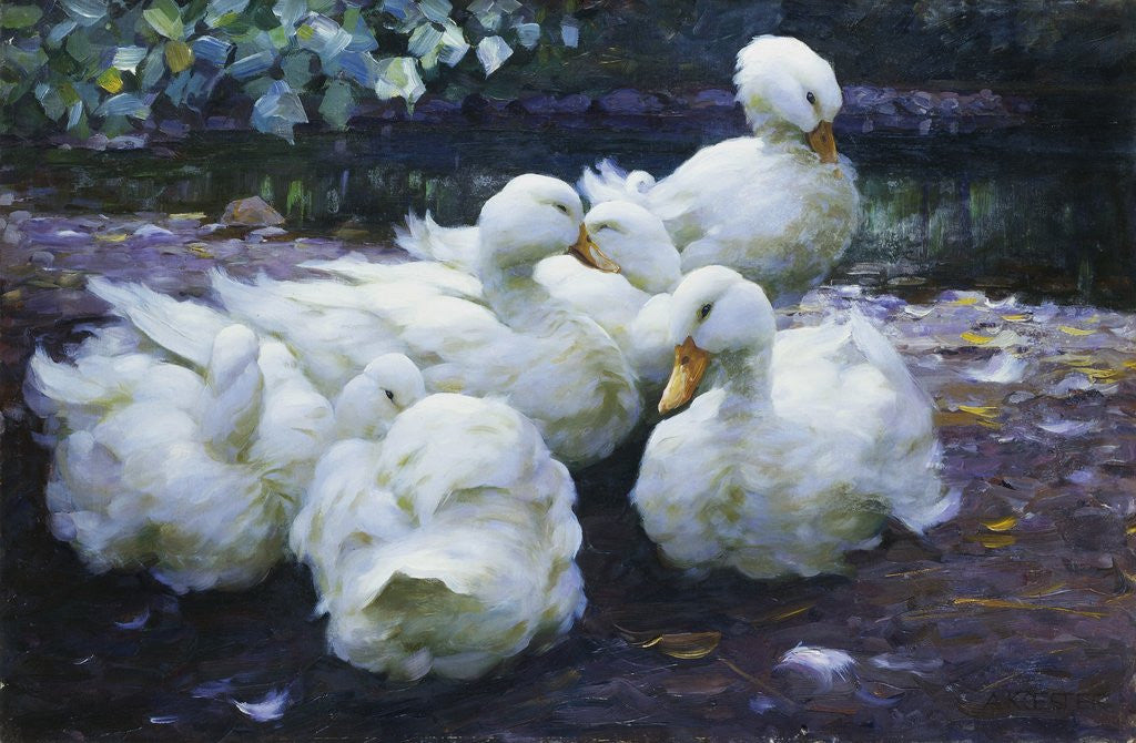 Detail of Ducks on the Bank of a River by Alexander Max Koester
