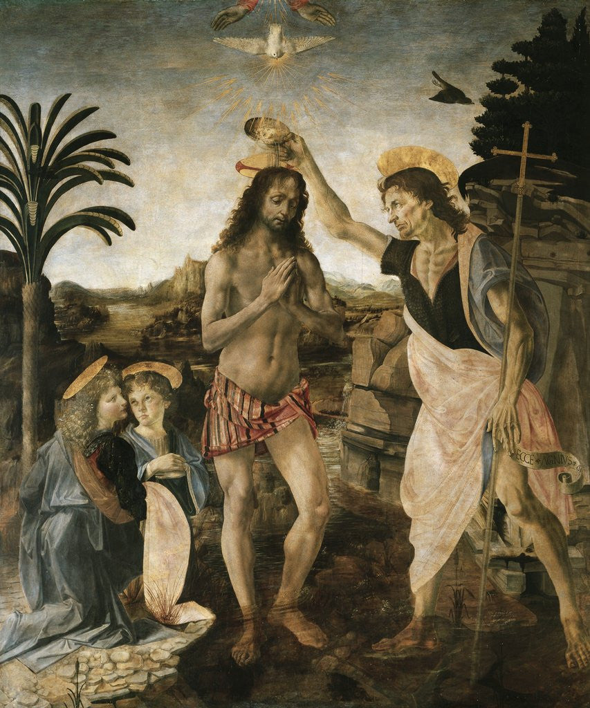 Detail of Baptism of Christ by Andrea del Verrocchio and Leonardo da Vinci by Anonymous