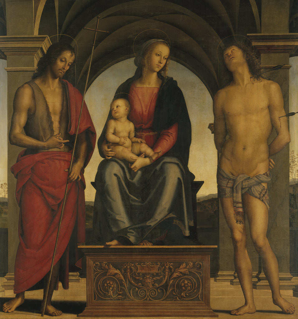 Detail of Madonna and Child with Saint John the Baptist and Saint Sebastian by Perugino