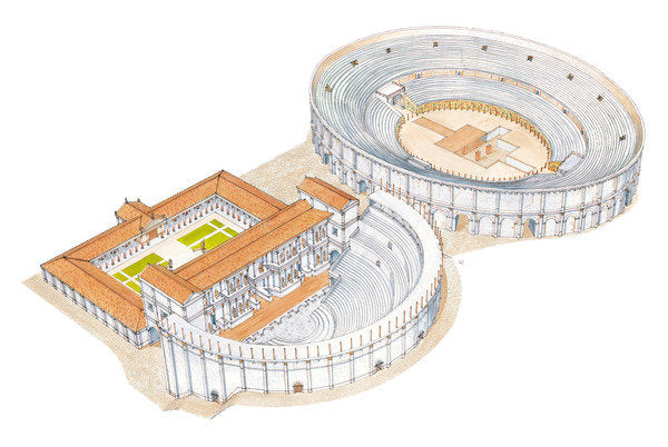 Detail of Roman theatre and amphitheatre. Reconstruction. Merida, Spain by Fernando Aznar Cenamor