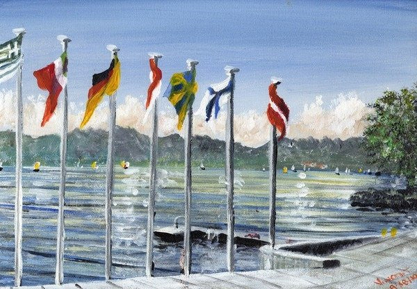 Detail of Flags on Lac Leman by Vincent Alexander Booth