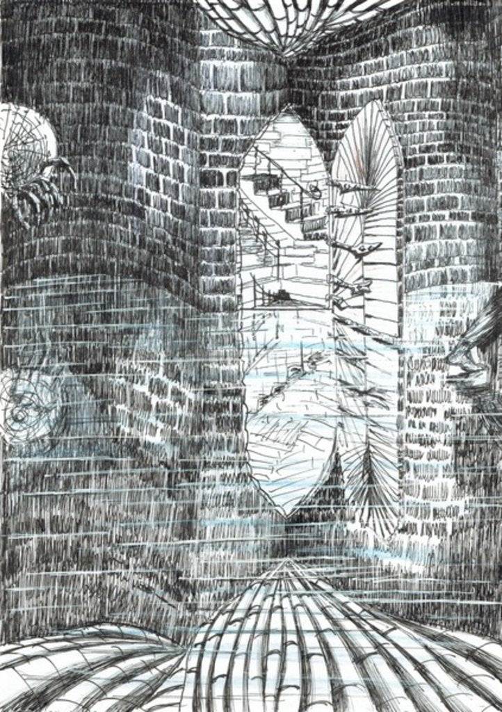 Detail of The Castle in the Forest of Findhorn, stairs room, 2006, by Vincent Alexander Booth