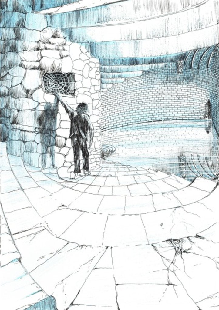 Detail of The Castle in the Forest of Findhorn, man on stairs, 2006 by Vincent Alexander Booth
