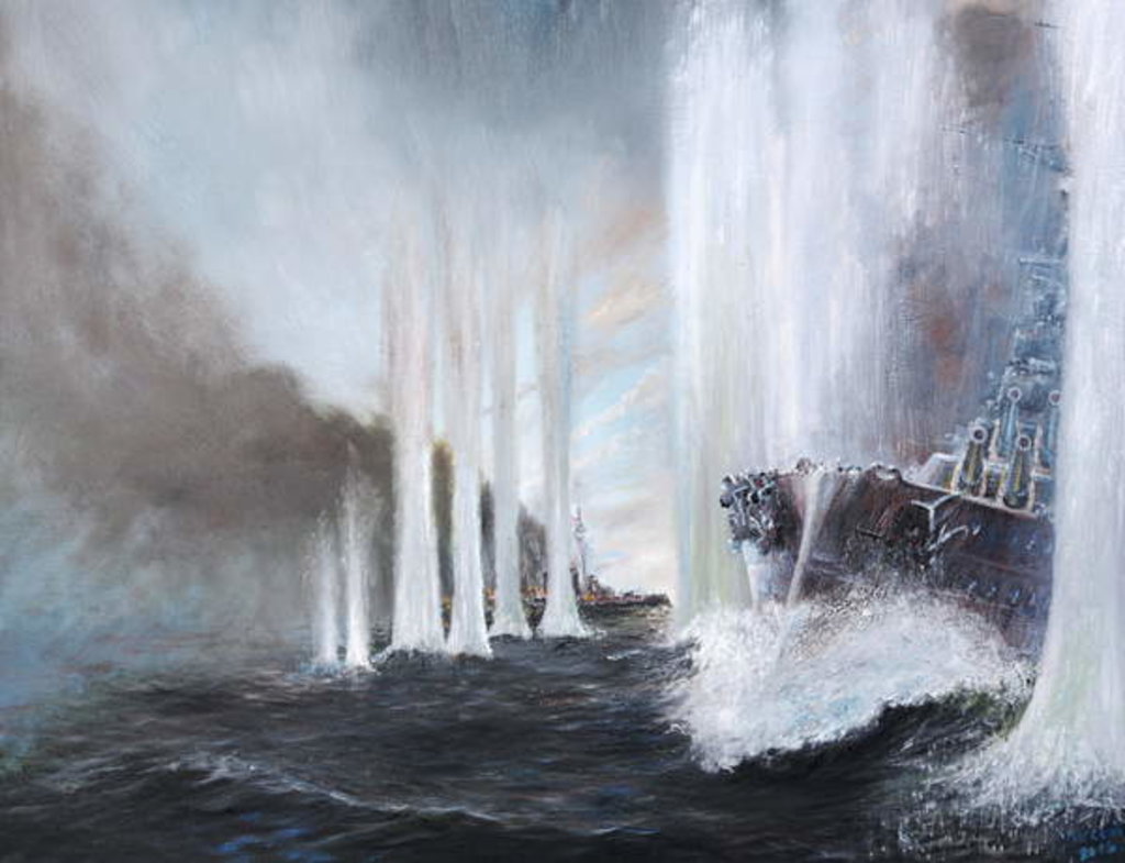 Detail of HMS Warspite circles HMS Warrior at Jutland, 31st May 1916, 2018 by Vincent Alexander Booth