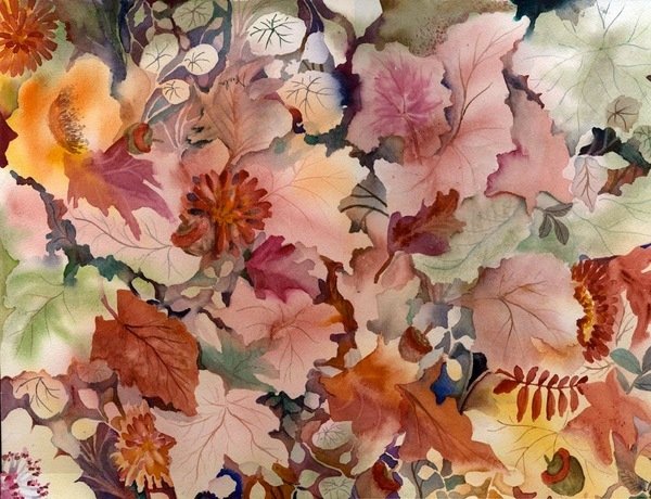 Detail of Autumn Leaves and flowers by Neela Pushparaj