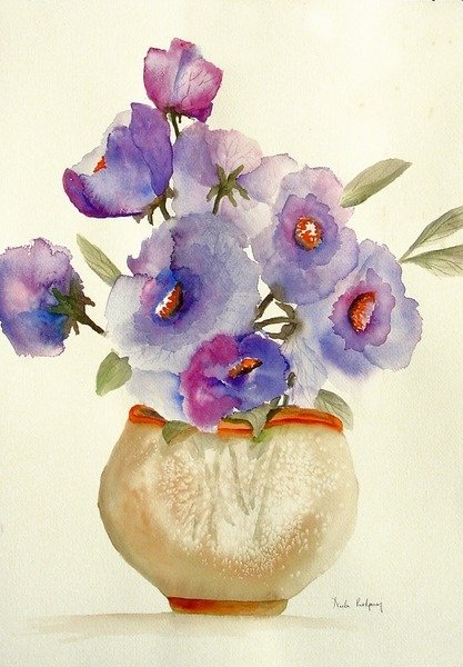 Detail of Purple Anemones in a vase by Neela Pushparaj