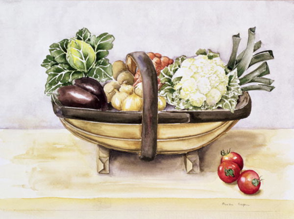 Detail of Still life with a trug of vegetables, 1996 by Alison Cooper
