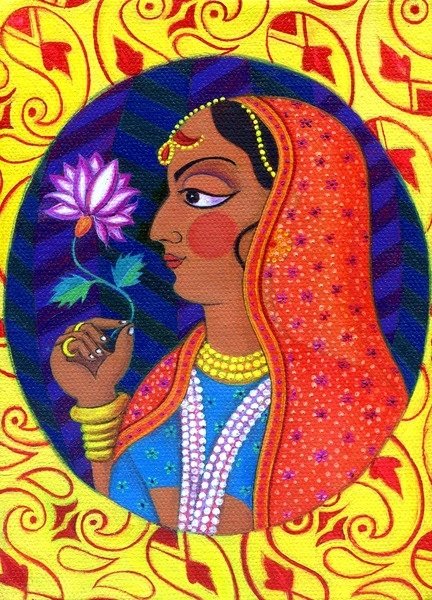 Detail of Maharani with white and pink flower, 2011 by Jane Tattersfield