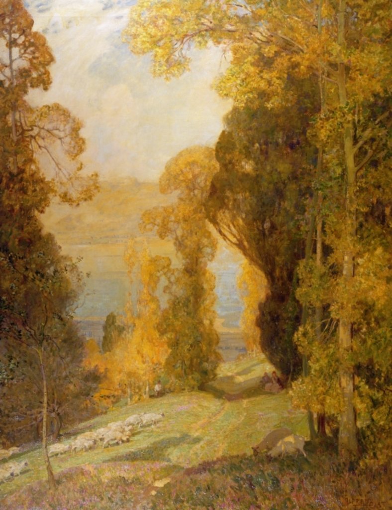 Detail of Lake Bourget from Mont Revard by Alfred East