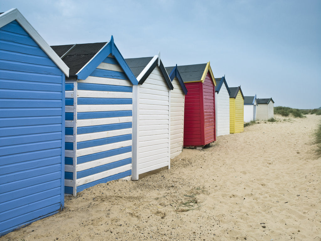 Detail of Beach huts in a row by Assaf Frank