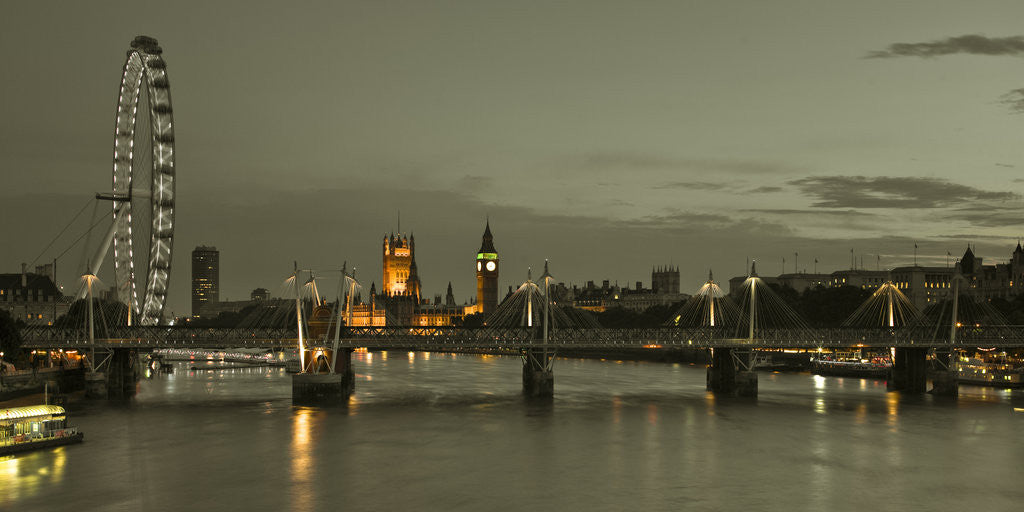 Detail of London, River Thames, London Eye, Waterloo Brigde and Houses of Parliment at night by Assaf Frank