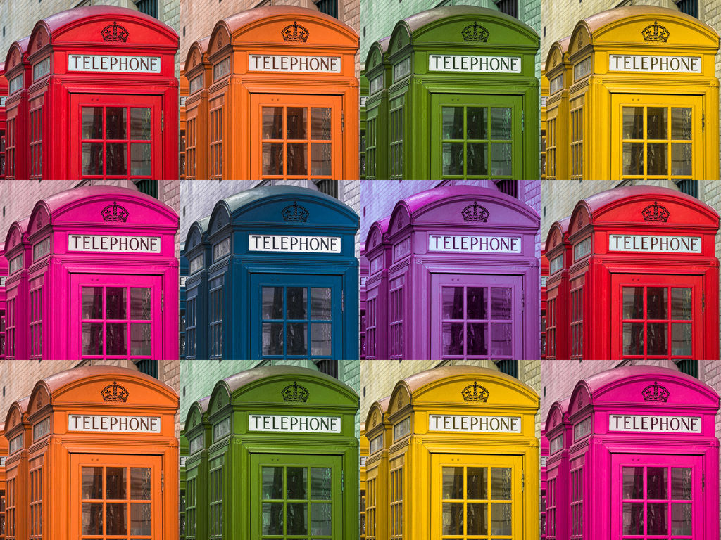 Detail of Muti coloured telephone boxes by Assaf Frank