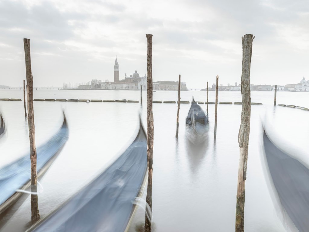 Detail of Gondolas in lagoon, Venice by Assaf Frank