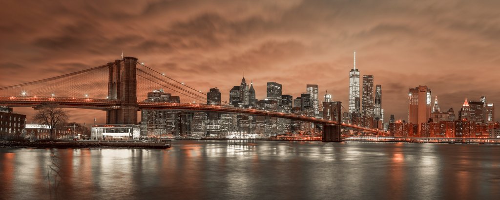 Detail of Brooklyn Bridge and Manhattan by Assaf Frank