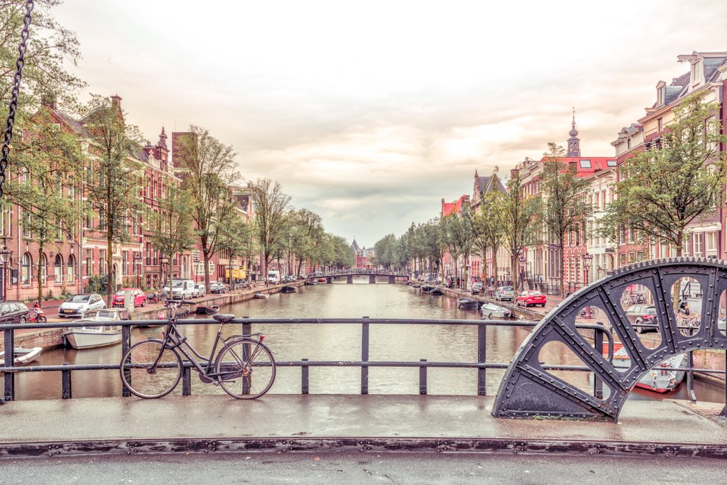 Detail of Canal through Amsterdam city by Assaf Frank