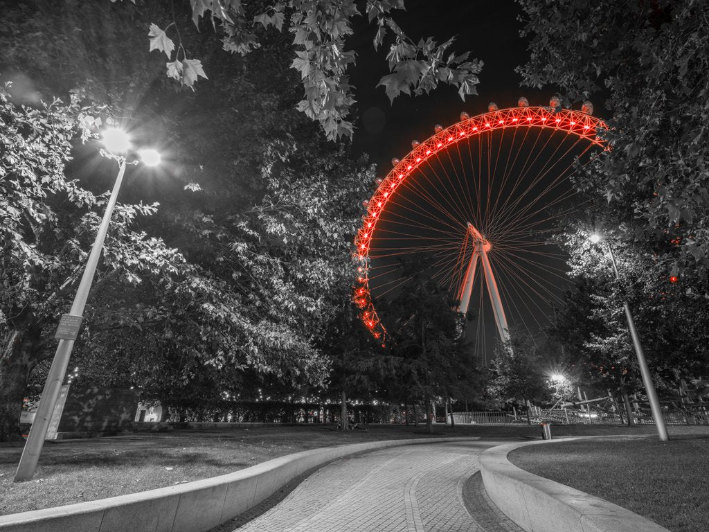 Detail of London eye at night by Assaf Frank