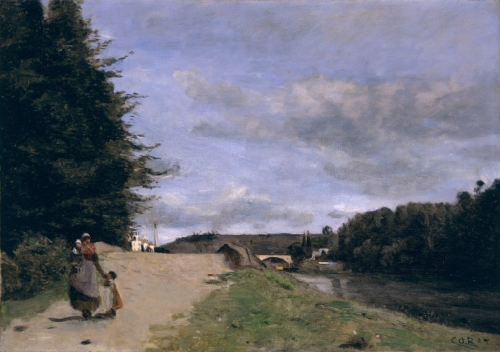Detail of Landscape with Mother and Children by Jean Baptiste Camille Corot