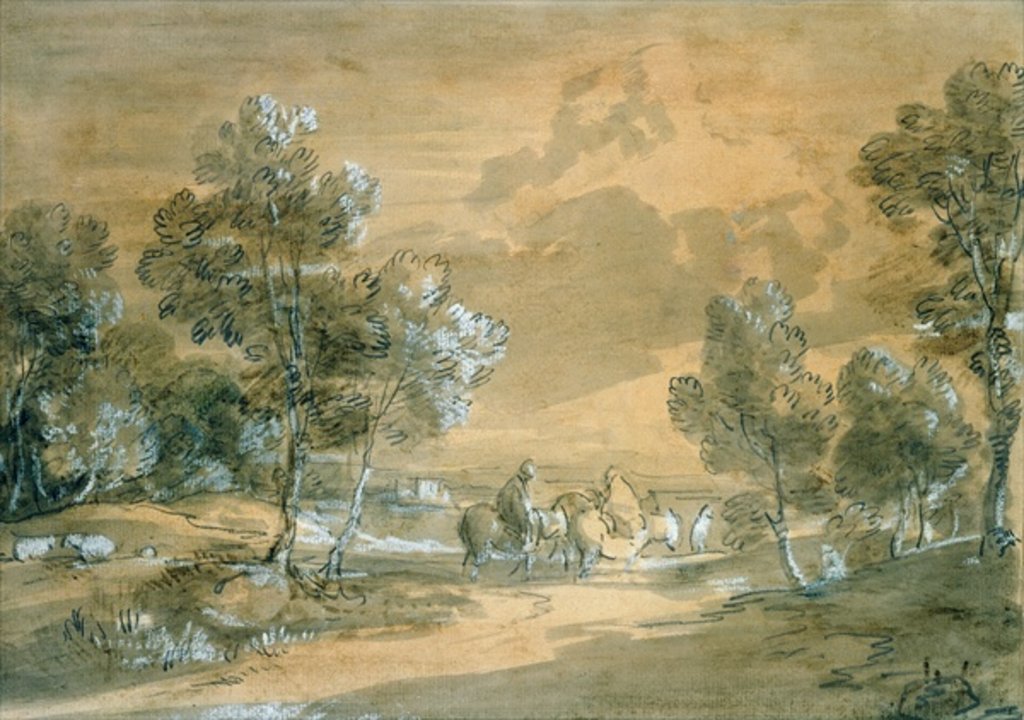 Detail of An Open Landscape with Travellers on a Road by Thomas Gainsborough