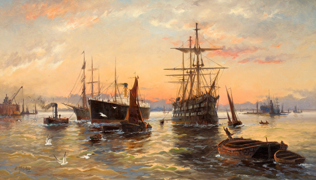Detail of Shipping in the Thames Estuary by Edwin Fletcher