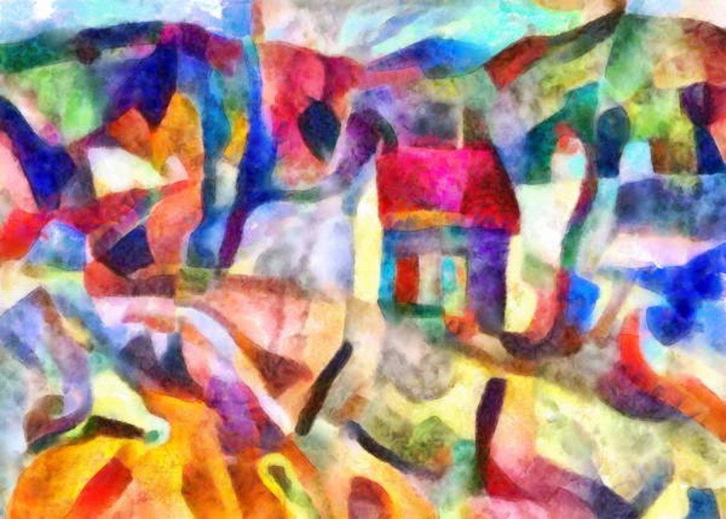 Detail of green window, yellow wall, red roof by Alex Caminker