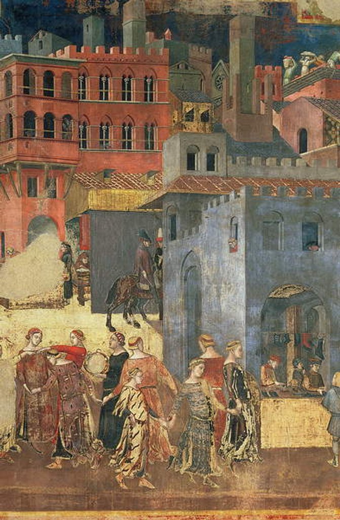 Detail of Good Government in the City,1338-40 by Ambrogio Lorenzetti