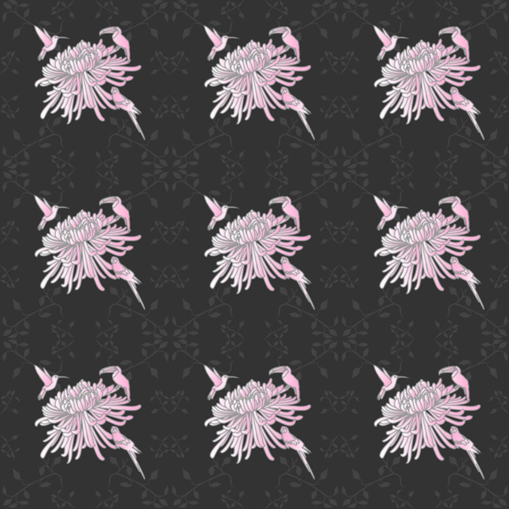 Detail of Chrysanthemum and exotic birds, 2017 by Claire Huntley