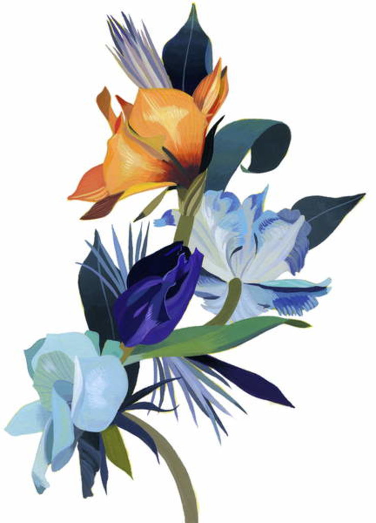 Detail of Light blue flowers and orange flowers by Hiroyuki Izutsu