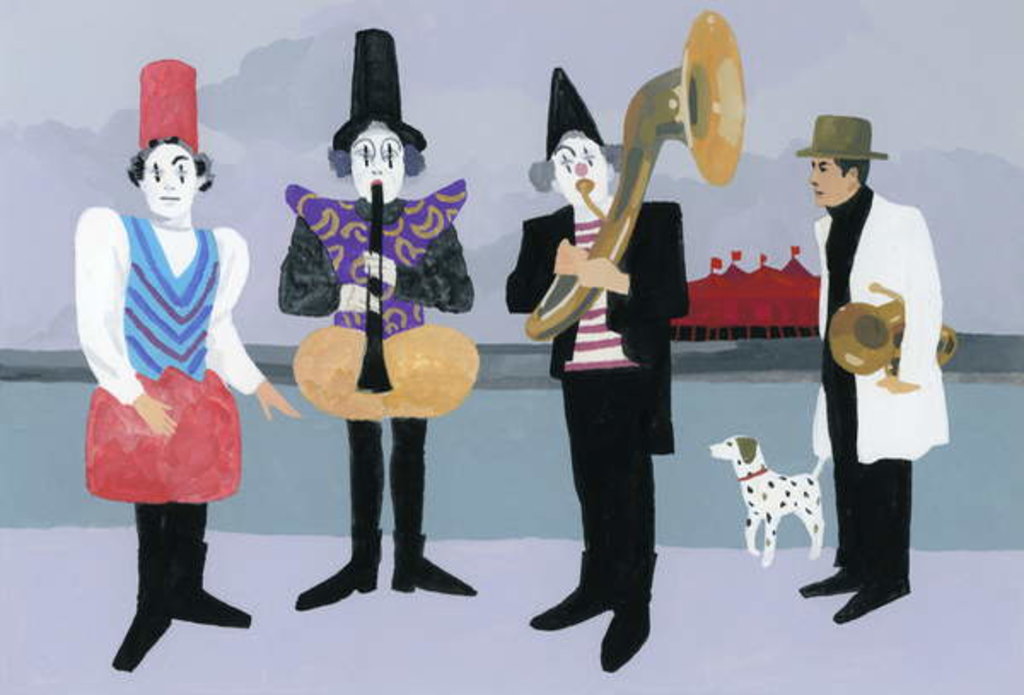 Detail of A man looking at the clowns, 2017 by Hiroyuki Izutsu