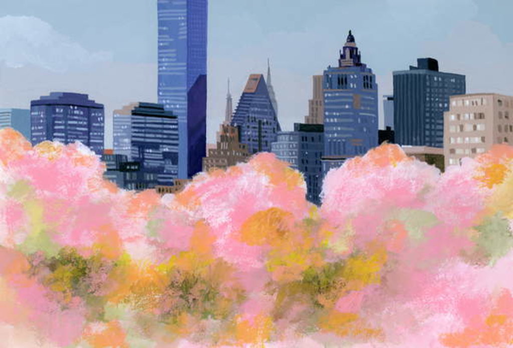 Detail of New York and cherry blossoms, 2016 by Hiroyuki Izutsu