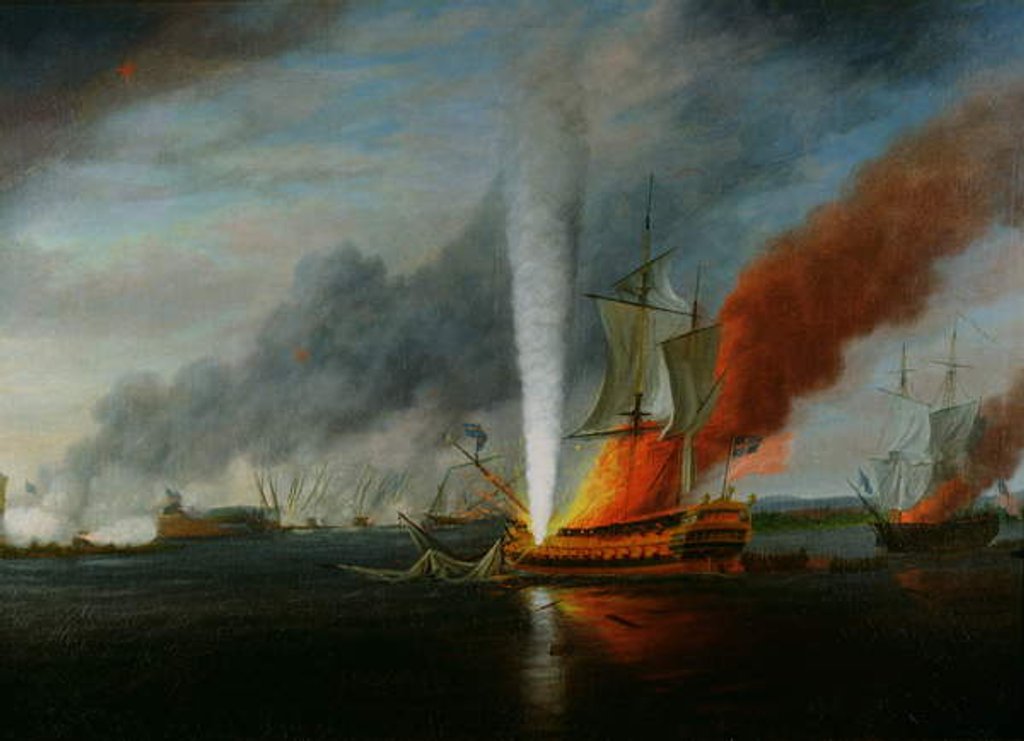 Detail of The Burning of H.M.S. Augusta in 1777 by English School