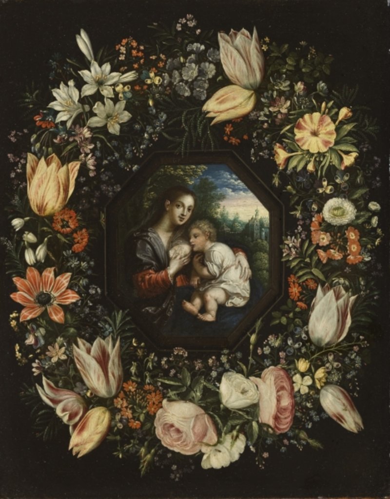 Detail of Madonna and Child in a garland of flowers, c.1625 by Jan & Balen Hendrik van (1575-1632) Brueghel