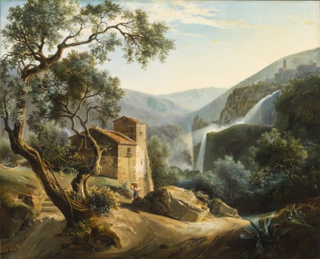 Detail of Landscape with a waterfall, c.1830 by Achille Hector Camille Debray