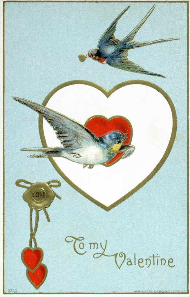 Detail of To My Valentine Postcard with Swallows by Anonymous