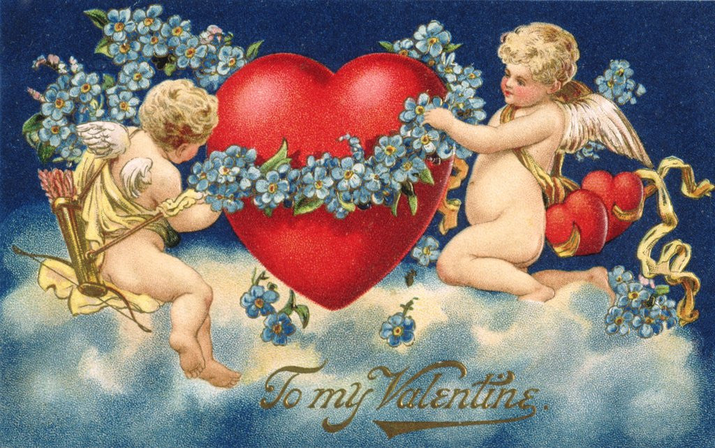 Detail of To My Valentine Postcard with Two Cupids by Anonymous