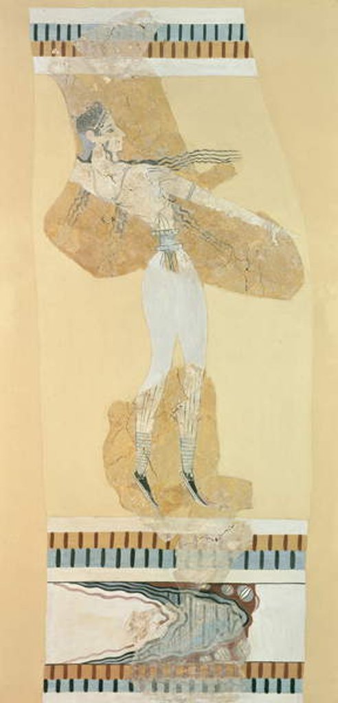 Detail of Fragment of a fresco depicting a Taureador from the palace at Knossos, Late Minoan I Period by Greek Greek