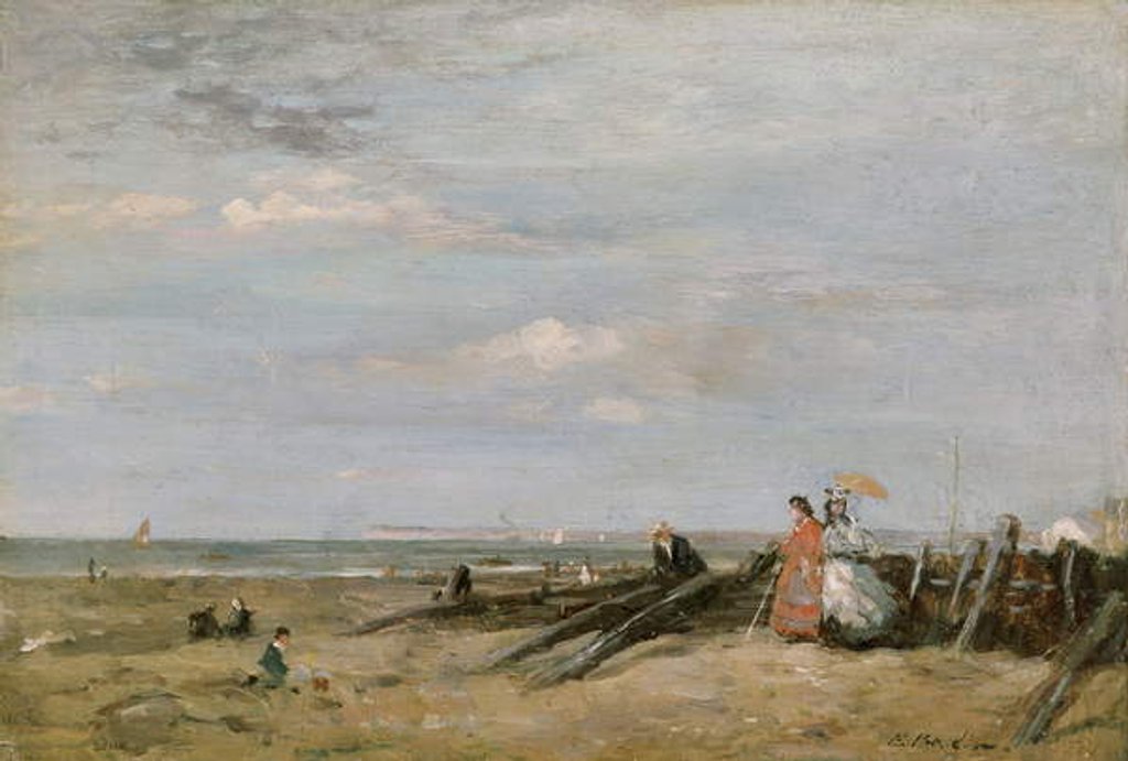 Detail of A Beach Scene at Trouville, 1860s by Eugene Louis Boudin