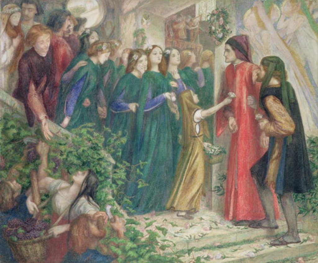 Detail of Beatrice Meeting Dante at a Marriage Feast Denies Him Her Salutation, 1860s by Dante Gabriel Charles Rossetti