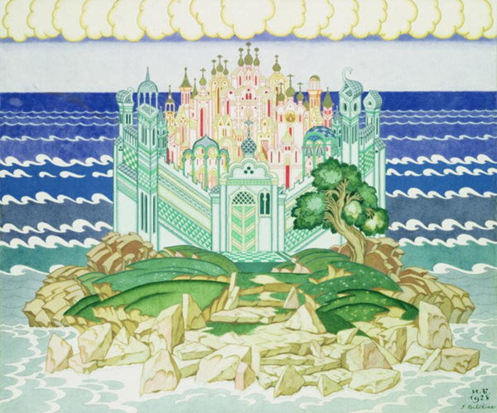 Detail of Design for the decor of the 1928 production of Rimsky-Korsakov's opera 'Grad Kitezh' in Paris, 1928 by Ivan Jakovlevich Bilibin