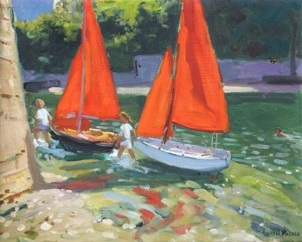 Detail of Girls with sail boats Looe, 2014 by Andrew Macara