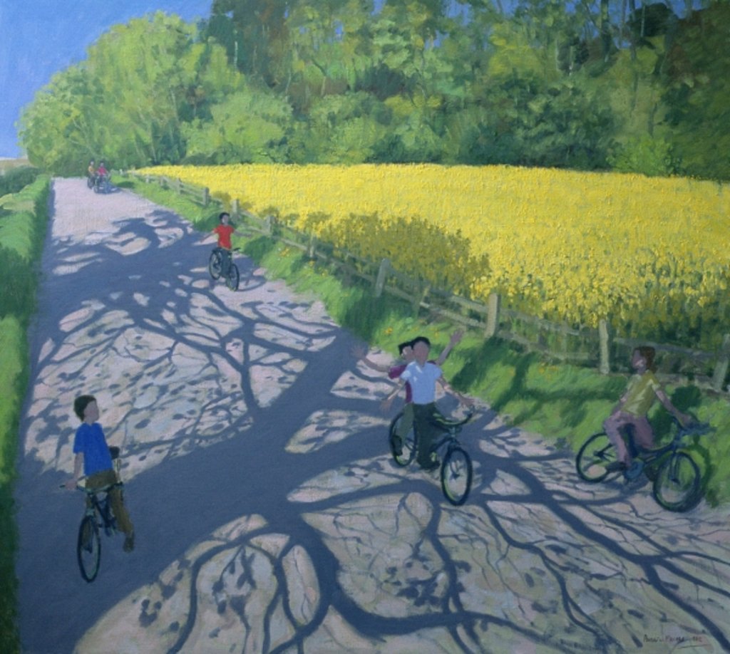 Detail of Cyclists and Yellow Field, Kedleston, Derby by Andrew Macara