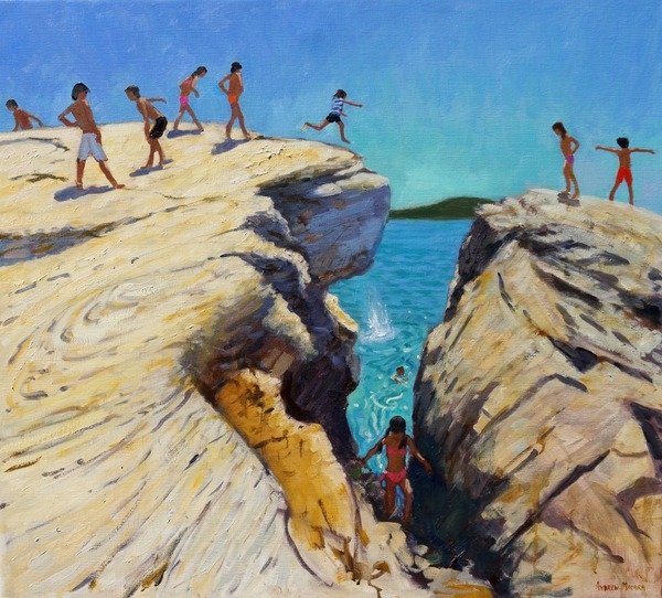 Jumping off the rocks, Plates, Skiathos by Andrew Macara