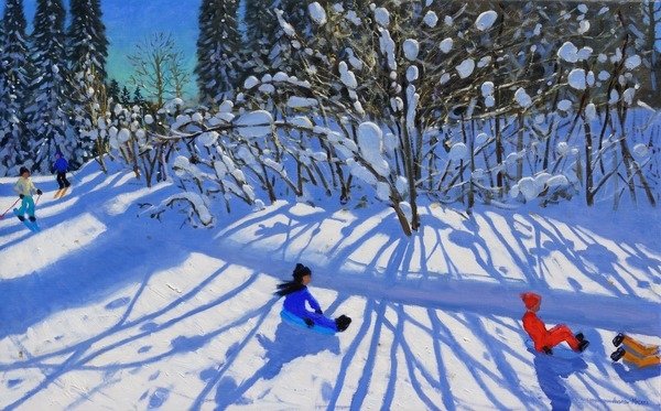 Detail of Sledging and skiing down the trail, Morzine, 2015 by Andrew Macara
