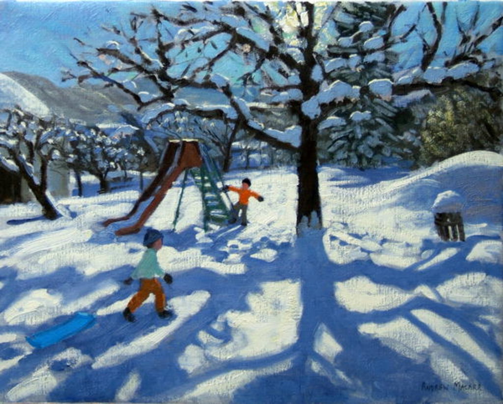 Detail of The slide in winter, Bourg, St Moritz by Andrew Macara