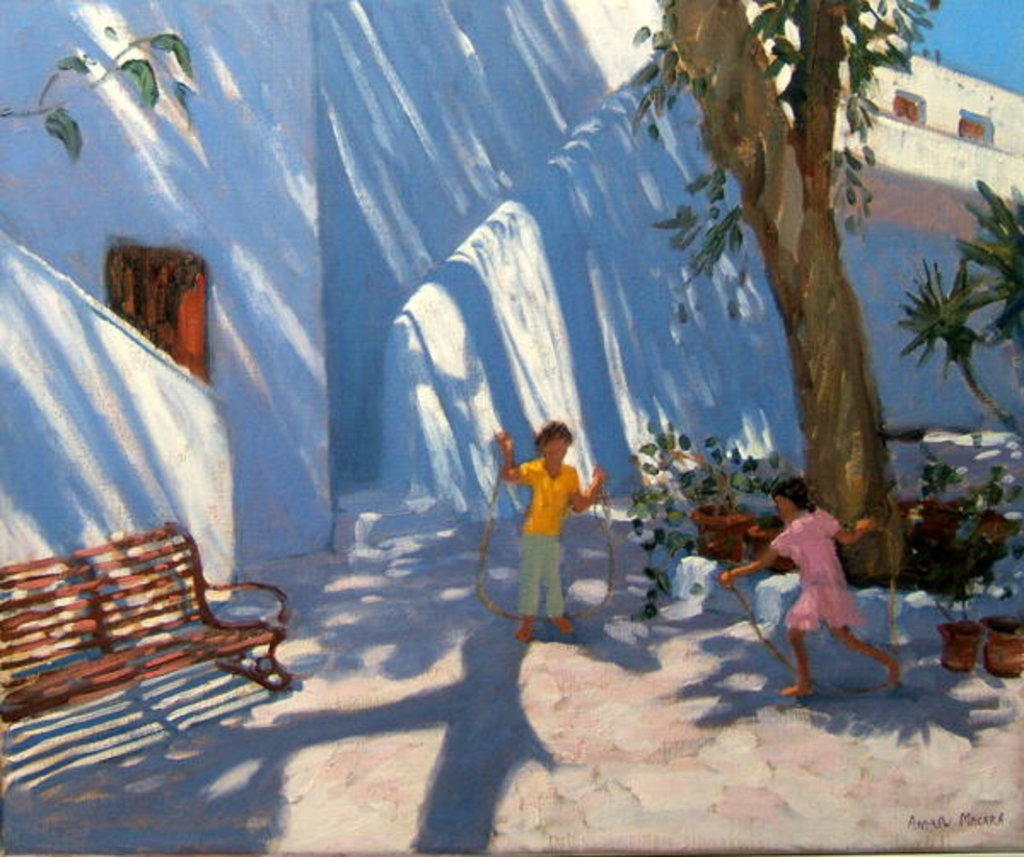 Detail of Two girls skipping, Mykonos by Andrew Macara