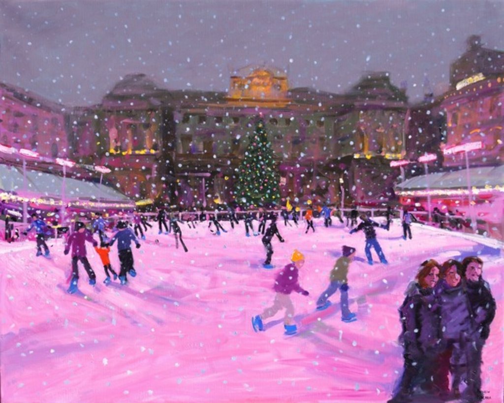 Detail of Christmas skating, Somerset House with pink lights, 2014 by Andrew Macara