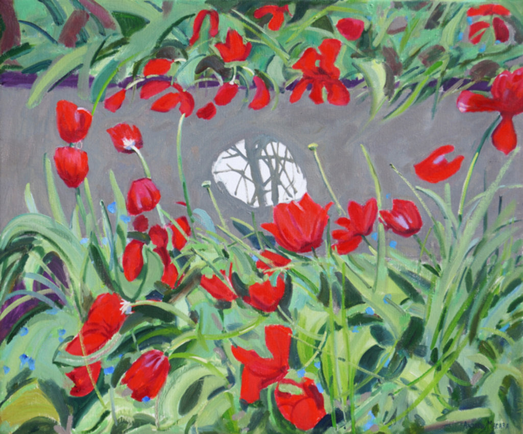 Detail of Tulips and reflection, 2017 by Andrew Macara