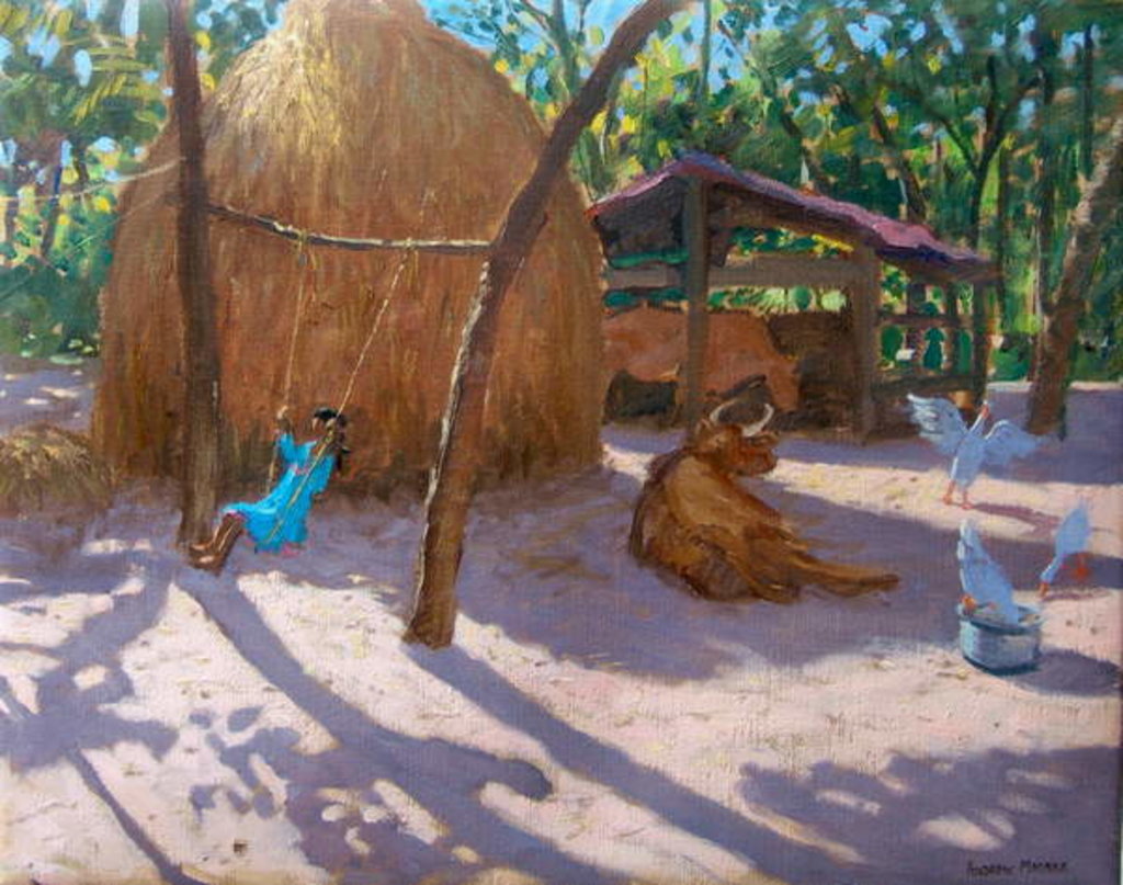 Detail of Haystack and girl on a swing, Kerala, 2005 by Andrew Macara