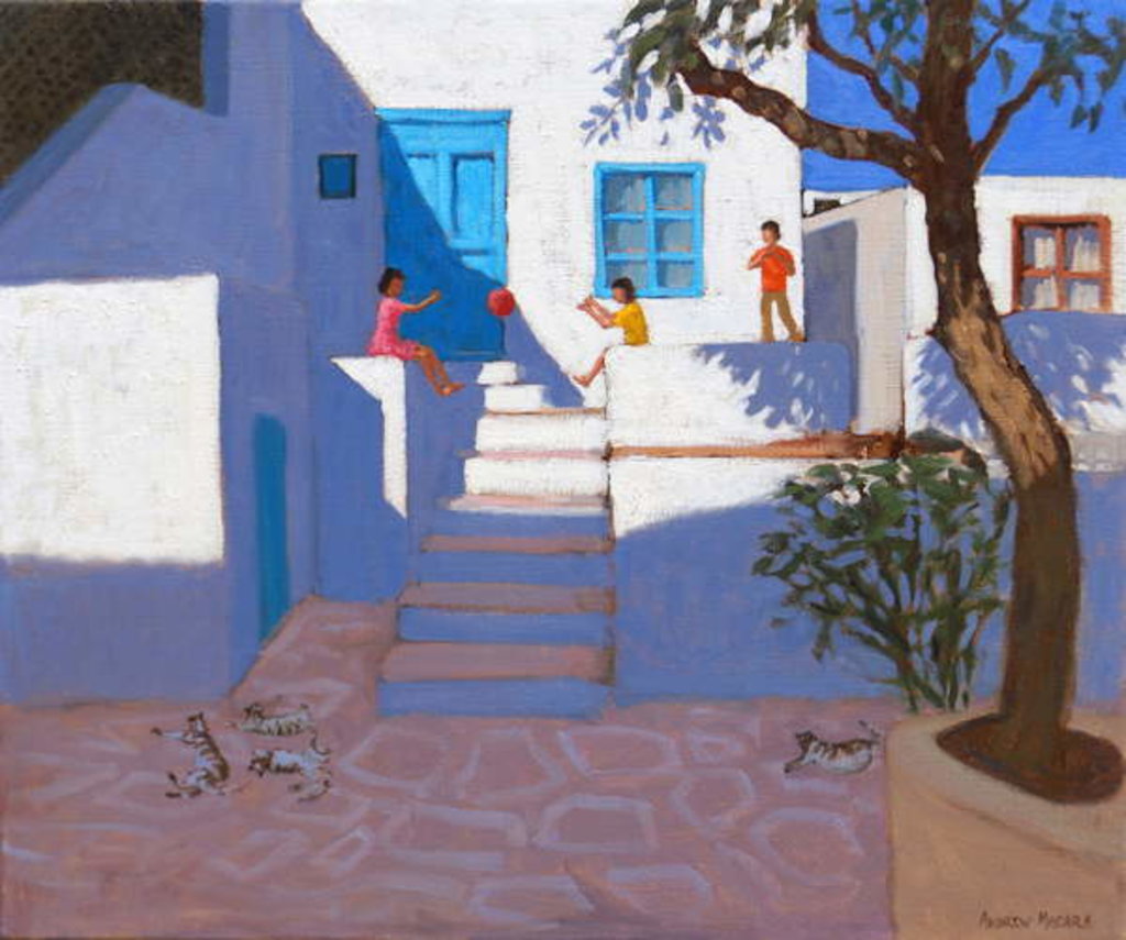 Children and cats, Mykonos, 2017 by Andrew Macara