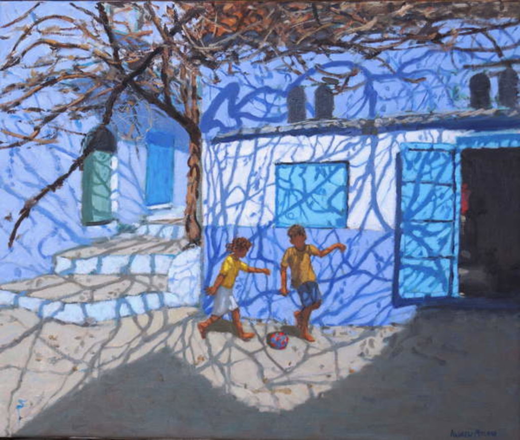 Ball games in the street, Chefchaouen, Morocco, 2018 by Andrew Macara