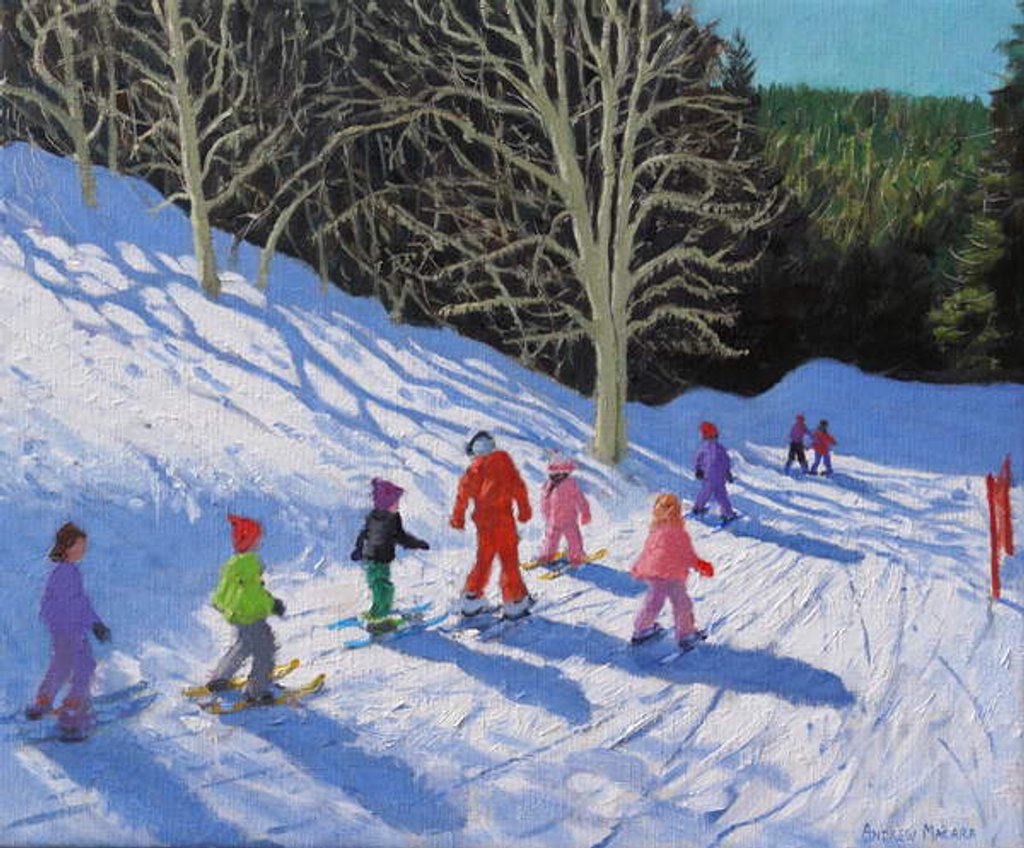 Detail of Children's ski lesson, Courchevel to La Tania, 2019 by Andrew Macara